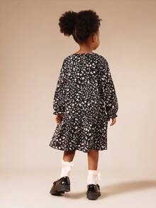 SUMWON Vestido de manga larga con estampado floral y cintura caída para niñas pequeñas, atuendo primaveral y de Pascua - Negro - Ver 2