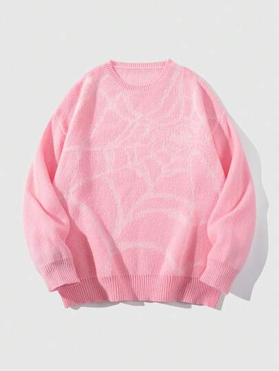 Goth Herren Lässig Pullover mit Spinnennetz Muster, Herbst/Winter