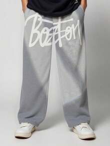 Tween Boys' Casual Everyday Comfortable Printed Pattern Loose Straight Knit Sweatpants - Grey - View 2