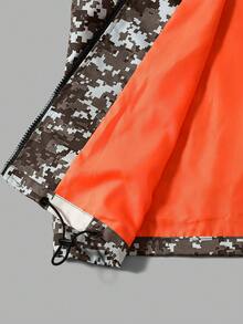 PAVTROS 男士伞兵迷彩拼接连帽长袖夹克，休闲宽松街头复古美式风格，秋冬款 - 棕色 - 查看 7