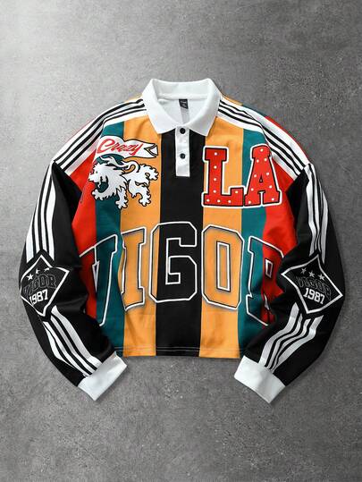 ROMWE MEN Prep Unisex Striped Pullover Pullover Sweatshirt, Street Style American Sweatshirt, Autumn/Winter