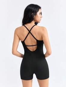 Loungeista 黑色休闲露背连体裤，简约时尚日常连体裤