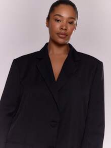 MUSERA 大码曲线西装外套，适合工作、外出、派对、办公室、日常穿着，情人节、春假等场合皆宜。 - 黑色 - 查看 2