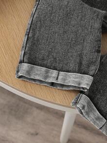 SHEIN Baby Boy Fashion Solid Color Round Neck Top And Casual Bib Pants 2-Piece Set Baby Boy Overall Set Baby Vintage Overalls Boys Baby Jeans Set Baby Boy Overalls Denim Baby Boys Outfit