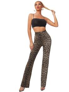 Firerie Women Leopard Print Flare Leg Pants
