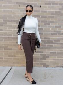 Melissa Matos Áo len giữ nhiệt cổ cao lót lông vừa vặn, áo ấm nhiều lớp cho mùa thu/đông - trắng - Xem 3