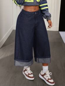 BamGleam Women's Pocket Loose Wide Leg Casual Versatile Jeans - Blue - View 5