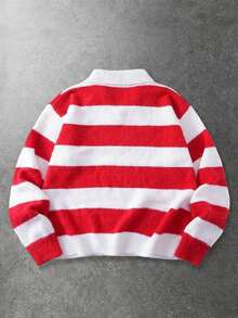 ROMWE MEN Street Life Áo len dài tay kẻ sọc thường ngày có cổ buộc cho nam, Thu/Đông - trắng - Xem 2