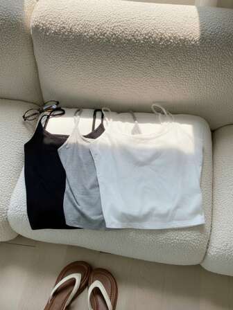 SHEIN 3入組實色背心上衣,適用於青少女