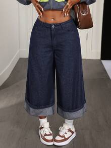 BamGleam Women's Pocket Loose Wide Leg Casual Versatile Jeans - Blue - View 7