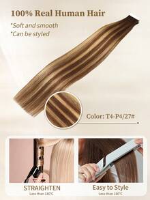 20 件装 胶带接发 人发渐变色 T4/P4/27 渐变棕色至焦糖金色 健康耐用人发接发 隐形胶带接发 - SP4/27 - 查看 7