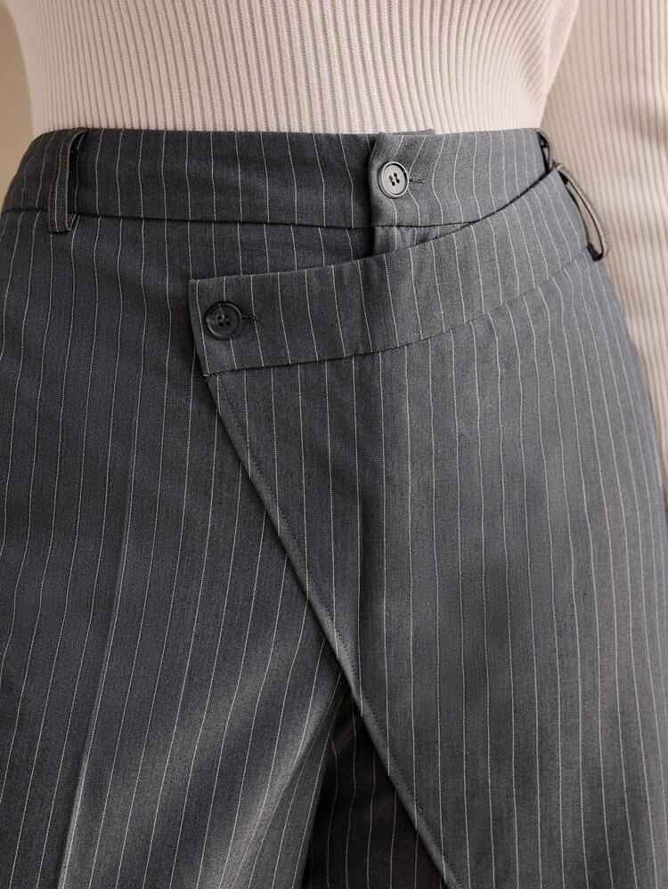 Plus Size Women Vintage Striped Asymmetric Hem High Waist Drape Suit Pants