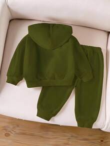 2 Stücke/Set Baby Jungen/Unisex Kleinkind 0-3J Lässig, modischer Farbblock gestreifter Sport Muster Kapuzenpullover, geeignet für Herbst/Winter Alltag, Outdoor, Alles-passend Outfit, Sportbekleidung