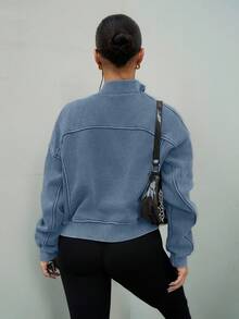 SAYEHFBABY 水洗拉链夹克 运动衫 运动服 缝线细节 返校 秋冬 舒适 秋季 圣诞节 可爱 休闲 日常 胶囊衣橱 Y2K 街头服饰 - 水鴨藍 - 查看 2