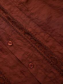 Revavyn Áo sơ mi ren chắp vá tay dài dành cho nữ - Rỉ Nâu - Xem 7