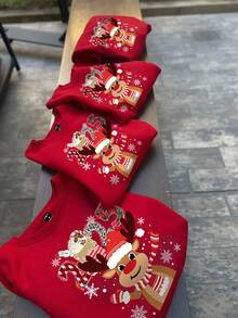 Manfinity Homme 男士圣诞驯鹿印花圆领长袖休闲运动衫，秋冬 - 紅色 - 查看 3