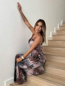 Manon Tanti Women's Tie-Dye Print Wide Leg Loose Casual Jumpsuit - Multicolor - View 6