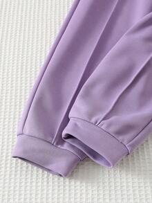 HELLO KITTY AND FRIENDS | SHEIN 女童卡通图案宽松连帽卫衣和运动裤套装 - 淡紫色 - 查看 3