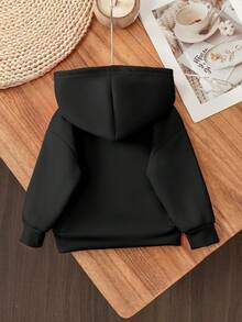 SHEIN Baby Girl Sweet Minimalist Bow Print Hooded Long Sleeve Fleece Sweatshirt, Suitable For Outings In Autumn/Winter