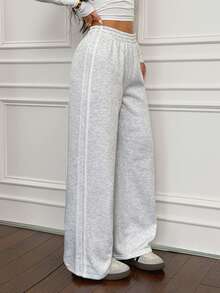 SHEIN PETITE 黑色侧条纹休闲裤，简约时尚，日常休闲，适合毕业典礼、返校季等场合，也适合教师穿着。 - 灰色 - 查看 6