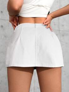 SHEIN ICON 大码女式牛仔迷你裙，夏季牛仔装扮 - 白色 - 查看 2