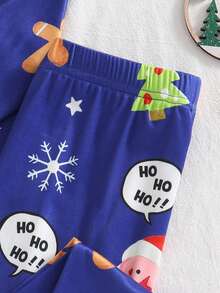 2pcs/Set Piyama Anak Perempuan Motif Manusia Kue Jahe Hijau Warna-warni Bahan Fleece Lembut Lengan Panjang Atasan dan Legging - Royal Blue - View 6