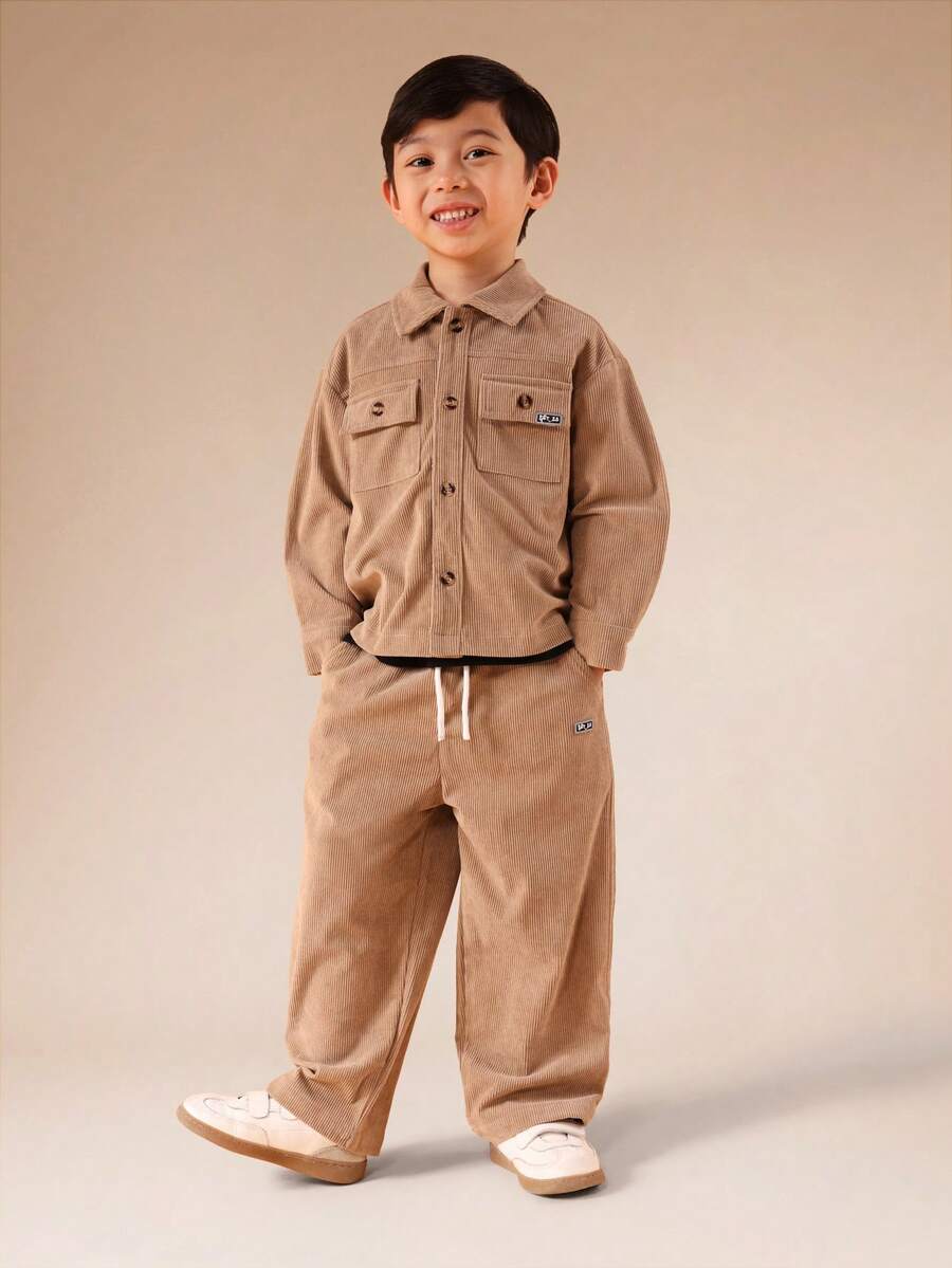 SUMWON Young Boys Corduroy Button Up Shirt And Pants Matching Co-Ord Set With Chest Pockets