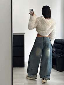 StreetHx Modische lässige Retro Street Style dekonstrierte Jeans mit mittlerer Taille und Destroyed-Effekt