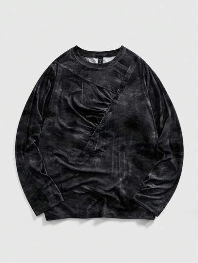 Street Life Camiseta de manga larga de cuello redondo con estilo vintage para hombre, otoño