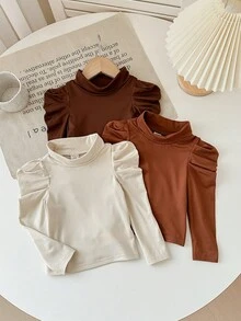 SHEIN 3件套可爱休闲纯色长袖针织上衣，适合女宝宝 - 彩色 - 查看 5