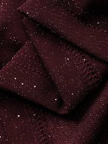 DAZY Robe longue élégante à épaules dénudées, manches longues, avec décoration de sequins, pour femmes. Idéale pour le Nouvel An et Noël - Rouge foncé - Voir 8