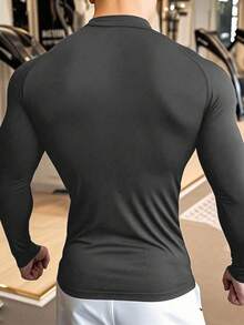GymBeat 男士运动T恤，健身，跑步，户外活动健身上衣，男士长袖紧身衣 - 深灰色 - 查看 2