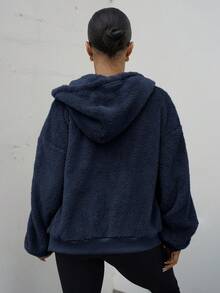 SAYEHFBABY 女士纯色羊毛连帽运动衫，厚实保暖运动衫，棕色，女士秋季连帽衫，女装，冬装，长袖上衣，毕业，返校，女士教师装 - 藏蓝色 - 查看 2
