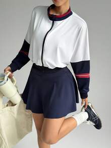 Dewbera Dewbera Women's Contrast Color Patchwork Top And Skirt Shorts Sports Suit - Multicolor - View 1