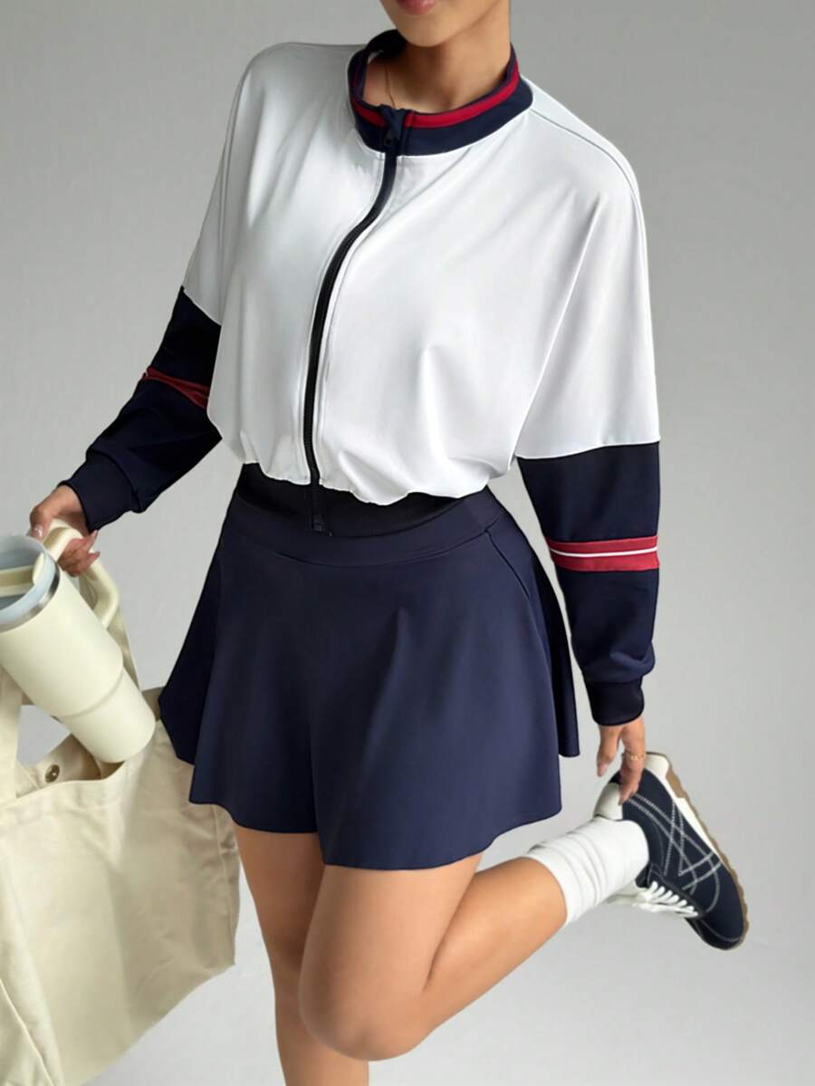 Dewbera Dewbera Women's Contrast Color Patchwork Top And Skirt Shorts Sports Suit - Multicolor - View 1