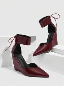 CUCCOO SZL 酒红色尖头粗跟简约Cuccoo女士高跟鞋，适合圣诞节、新年夜、派对、约会之夜等场合。 - 酒紅色 - 查看 6