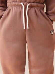 SUMWON 男童灰粉色圆领卫衣和运动裤套装，带小Logo细节 - 棕色 - 查看 7