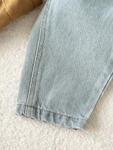 Playful Pals Baby Boys' Denim Jacket And Adjustable Strap Jeans Set, Casual Lightweight Washed Denim Outfit With Hoodie, Pockets, Button Decoration, Soft Cotton Fabric, Suitable For Everyday, Party, School, Autumn/Winter - Light Wash - View 4