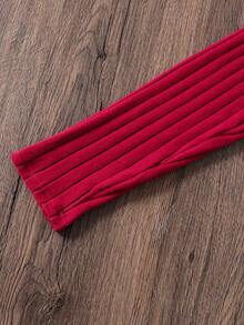 Sparklyn 2pcs/Set Teen GirlCasual Ribbed Hoodie And Pants Set - Burgundy - View 5