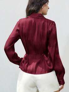 Aveloria Modichic New Fashionable Minimalist Elegant Women's Blouse With Lapel, Lustrous Satin Waist Drawstring, Slim Fit Long Sleeve Shirt