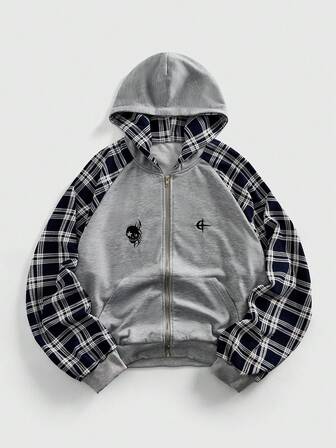 Street Life Men's Casual Plaid Patchwork Hoodie Sweatshirt, Autumn