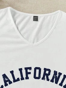 SHEIN LUNE Casual Minimalist V-Neck Letter Pattern Fitted Tank Top For Women, Suitable For Summer