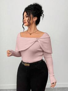 Elenzga 大码女式优雅设计针织套头衫 - 粉色 - 查看 6