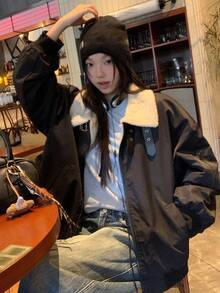 DAZY Women's Casual Korean Street Style Long Sleeve Jacket Winter - Black - View 1
