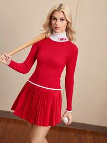 Cheerettes Women's Letter Pattern Turtleneck Long Sleeve Sweater, Autumn/Winter - Red - View 1