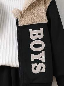 SHEIN Baby Boy Letter Applique Fleece Sweatshirt Track Suit,Black And White,Autumn,Casual,Date Comfortable Fabric Autumn/Winter Outdoor Streetwear Outfit - Multicolor - View 7