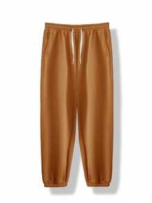 Claim Dot Quần nỉ nam dáng rộng màu nâu trơn có dây rút ở eo, quần jogger rộng thùng thình màu cam. - Đồng - Xem 4