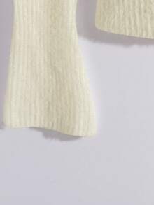 Franclia 女士秋季喇叭袖不对称下摆针织毛衣，法式优雅弹力修身套头衫，秋冬款 - 米色 - 查看 5