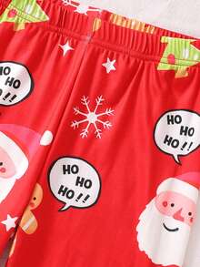 2pcs/Set Girls' Green Gingerbread Christmas Color Soft Fleece Elastic Long Sleeve Top And Pants Homewear Set Snug Fit - Red - View 8