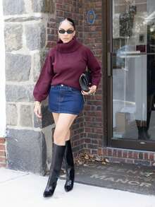 Melissa Matos Chân váy denim mini nữ, phong cách Y2K, hòa nhạc, trở lại trường - Rửa tối - Xem 1